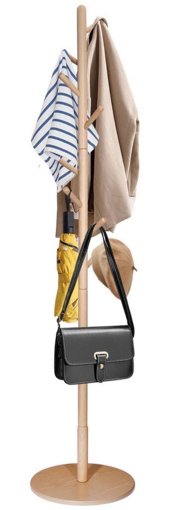 BlingBin Garderobenständer Kleiderständer aus Buchenholz Massivholz für Kleidung, 8 Haken, (1er Set, 1 St, Produktmaße: 173 × 38 cm), Geeignet für Jacken Hüte Taschen Eingang Flur Schlafzimmer (Natur) Bild 1