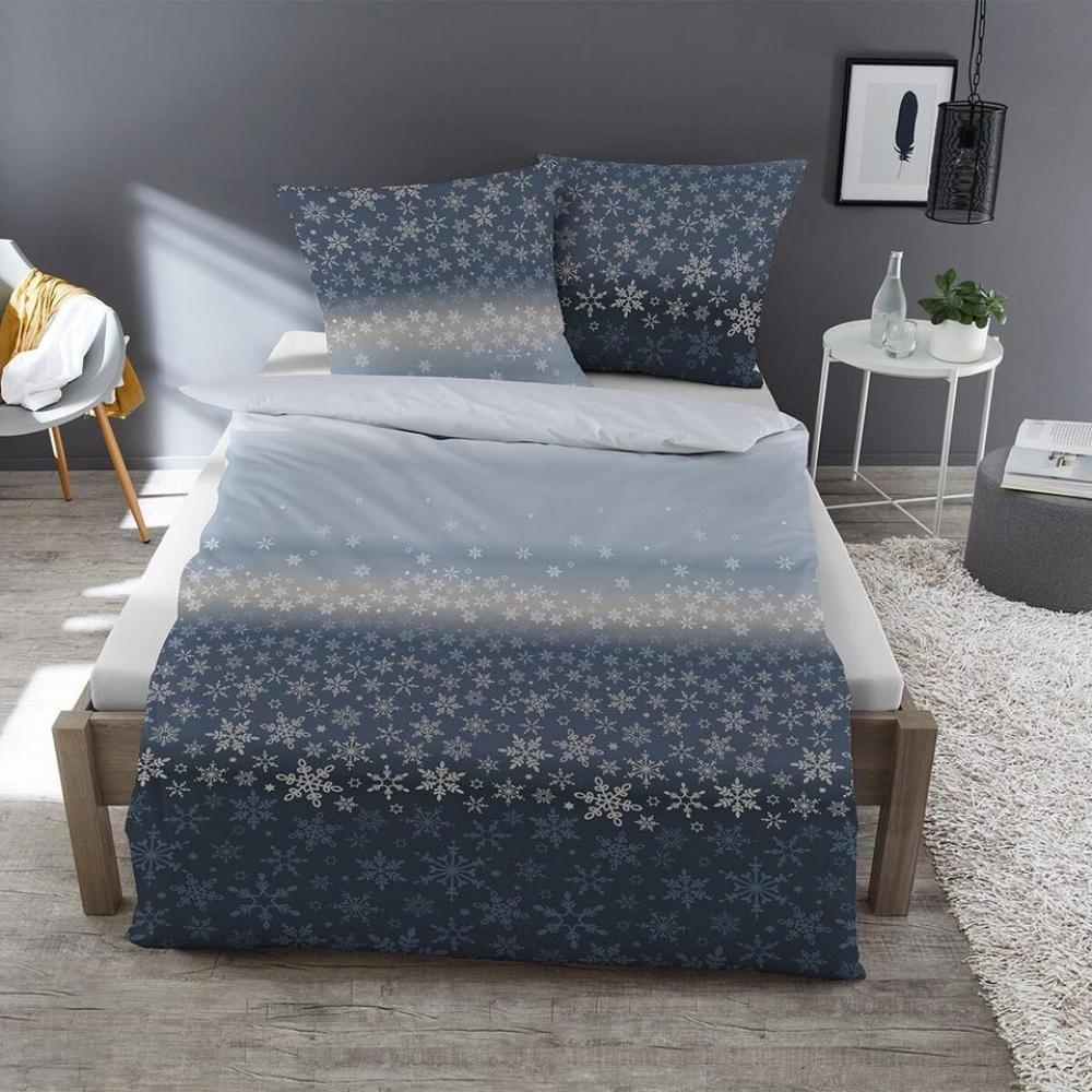 Dormisette Fein Biber Bettwäsche 135x200 Eiskristalle Sterne blau 6264-50 Bild 1