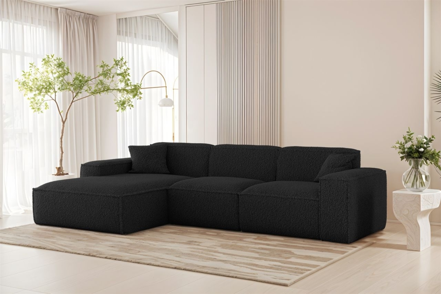 Ecksofa Designersofa CELES PREMIUM in Stoff Sven Schwarz Ottomane Links Bild 1