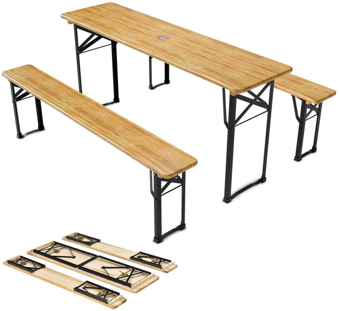 Juskys 'Bichl' Bierzeltgarnitur 3-teilig, Gartenmöbel-Set aus 1 Biertisch + 2 Bierbänke, klappbar, Holz/Metall Bild 1