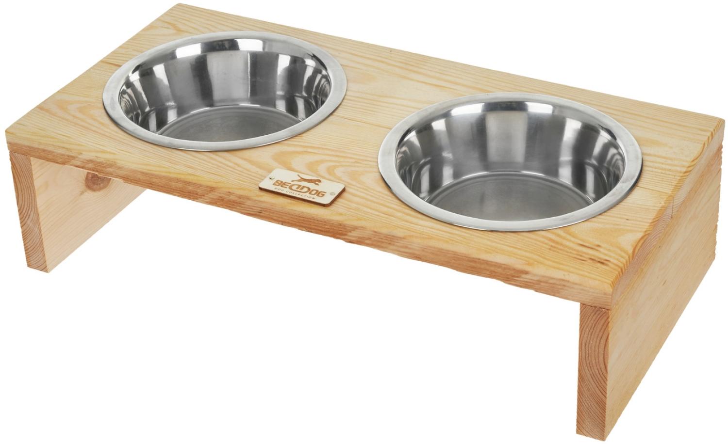 BedDog Hundenapf Duo mit Edelstahl-Schüsseln, erhöhter Doppel-Fressnapf, Hundebar, Katzennapf, Futterstation, 2x 1.6L, NATURAL (natur) Bild 1