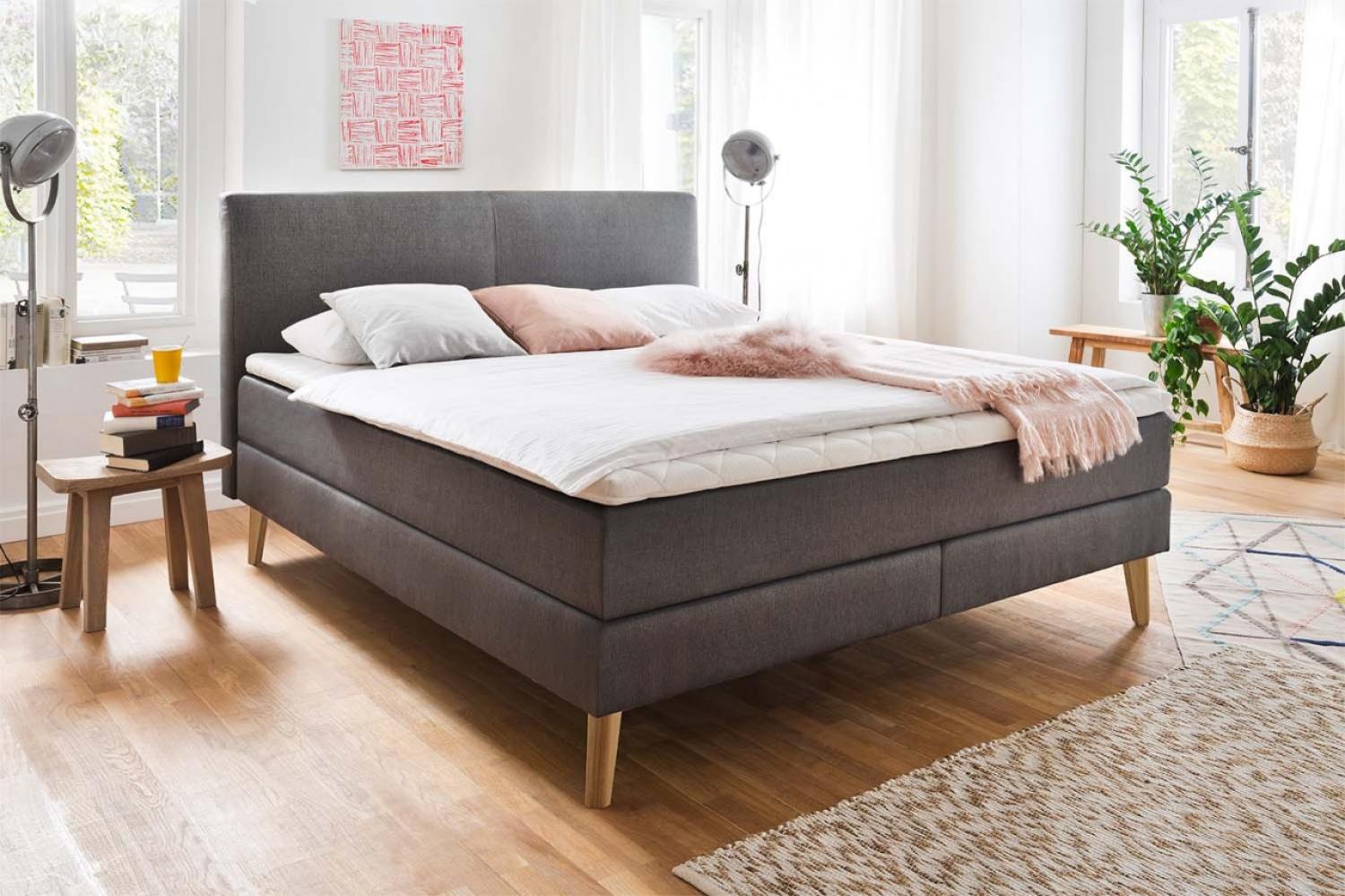 Boxspringbett Greta - Stoff Anthrazit H3 180x200 cm Bild 1