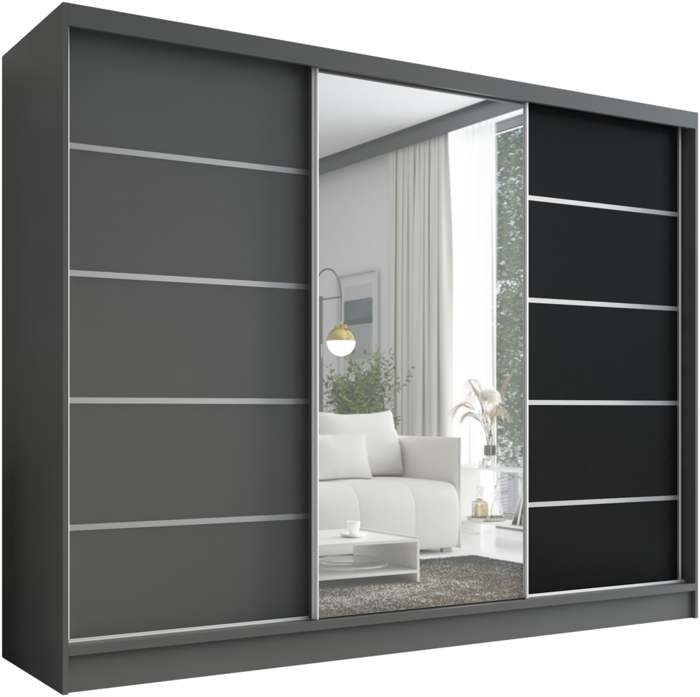 A&J MöbelLand Schwebetürenschrank AURELIA, Graphit, Graphit, Schwarz, Leiste: Weiß Bild 1