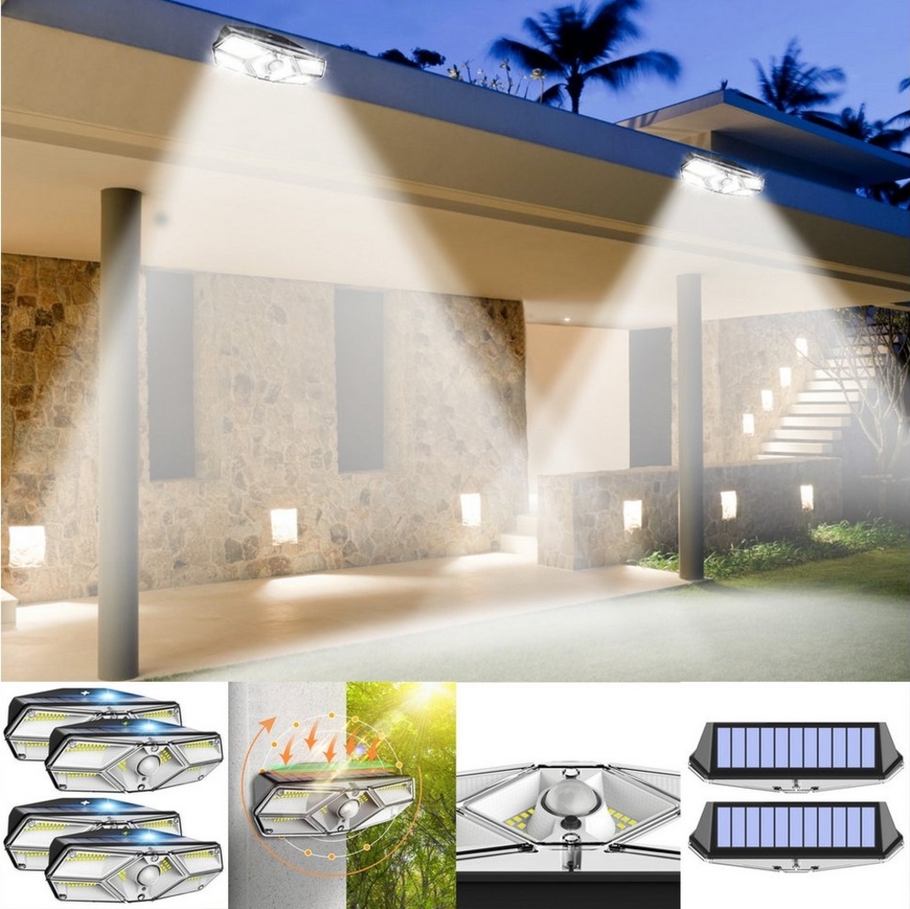 Sunicol LED Solarleuchte 104 LEDs Außen Wandleuchte mit Bewegungsmelder, drahtlos, Kaltweiß, 3 Arbeitsmodi, für Patio Garten Veranda Rasen Hinterhof Garage Bild 1