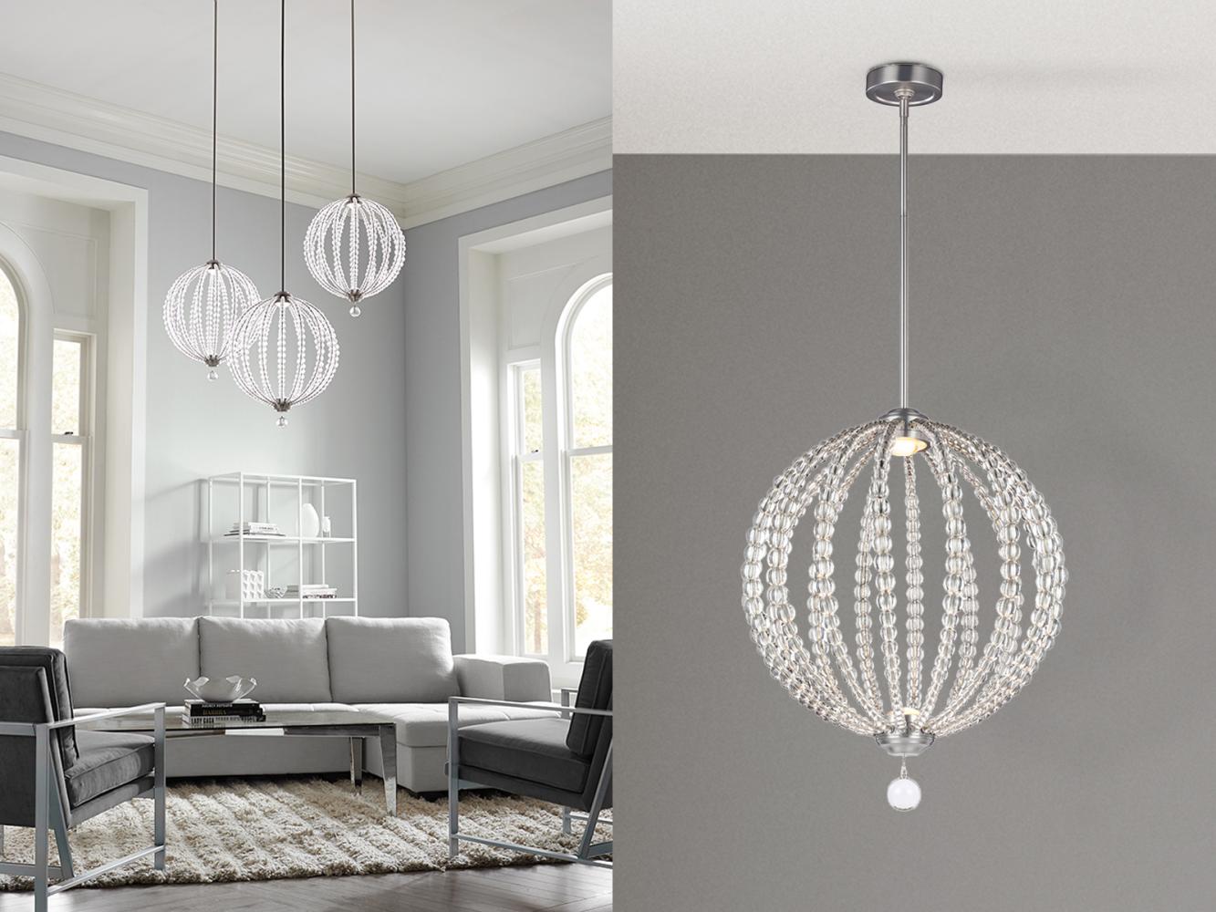 LED Designer Pendelleuchte Groß OBERLIN Kugel mit Perlen aus Kristallglas Ø 50cm Bild 1