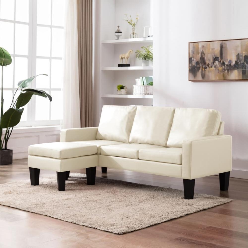 vidaXL 3-Sitzer-Sofa mit Hocker Creme Kunstleder 288773 Bild 1