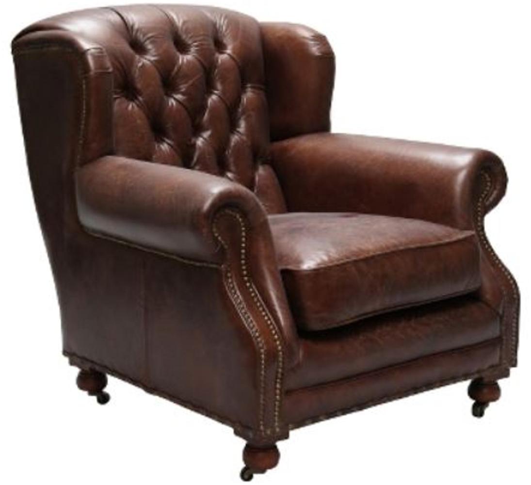 Casa Padrino Luxus Echtleder Sessel Dunkelbraun 92 x 97 x H. 89 cm - Chesterfield Wohnzimmermöbel Bild 1