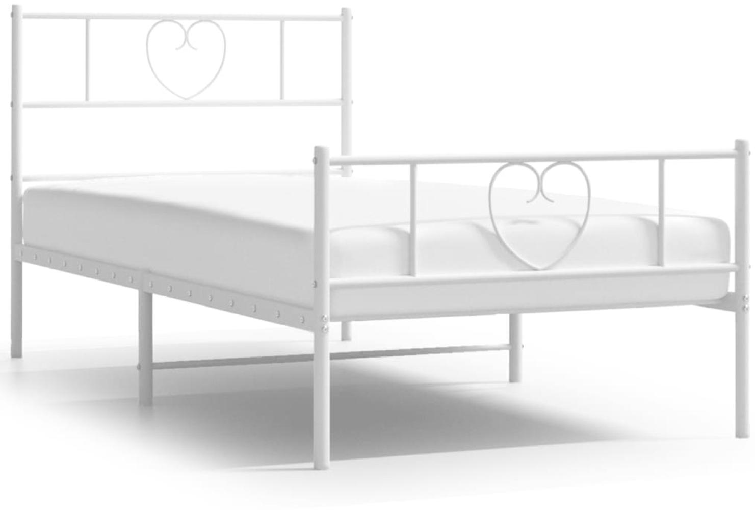 vidaXL Bettgestell mit Kopf- und Fußteil, Metall, Weiß, 75x190 cm Bild 1