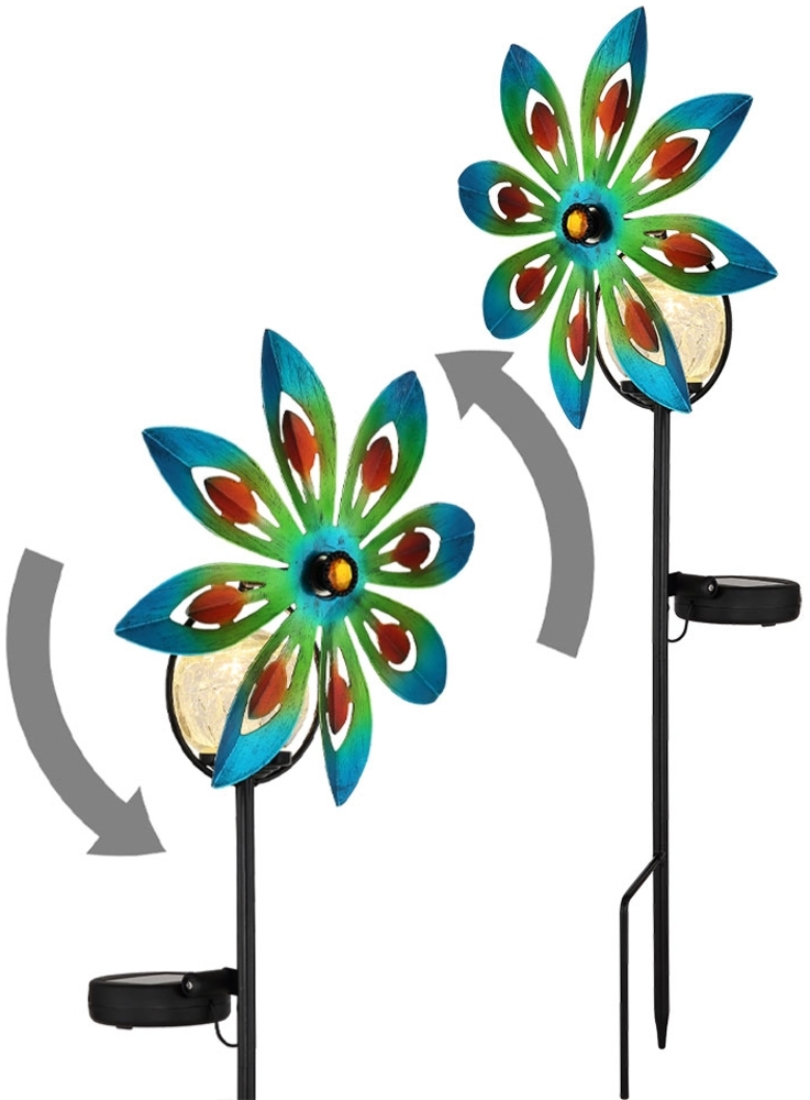 LED Solarleuchte, Glaskugel, Windrad, bunt, H 50 cm Bild 1