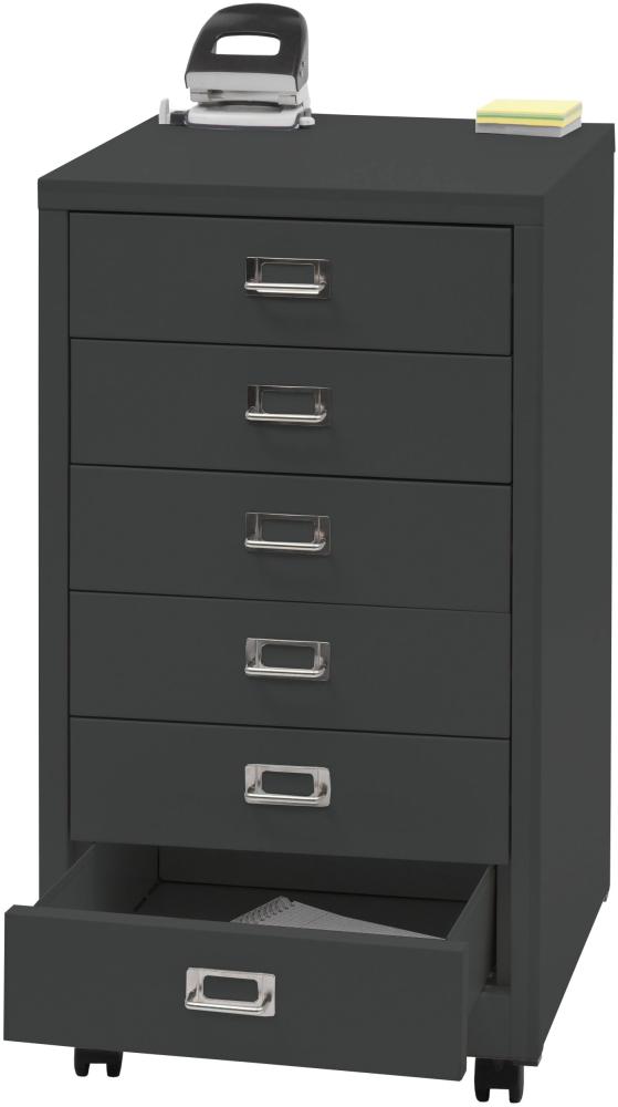 Rollcontainer HWC-L49, Schubladenschrank Stahlschrank Aktenschrank, Metall 75x40x41cm 6 Schubladen ~ dunkelgrau Bild 1