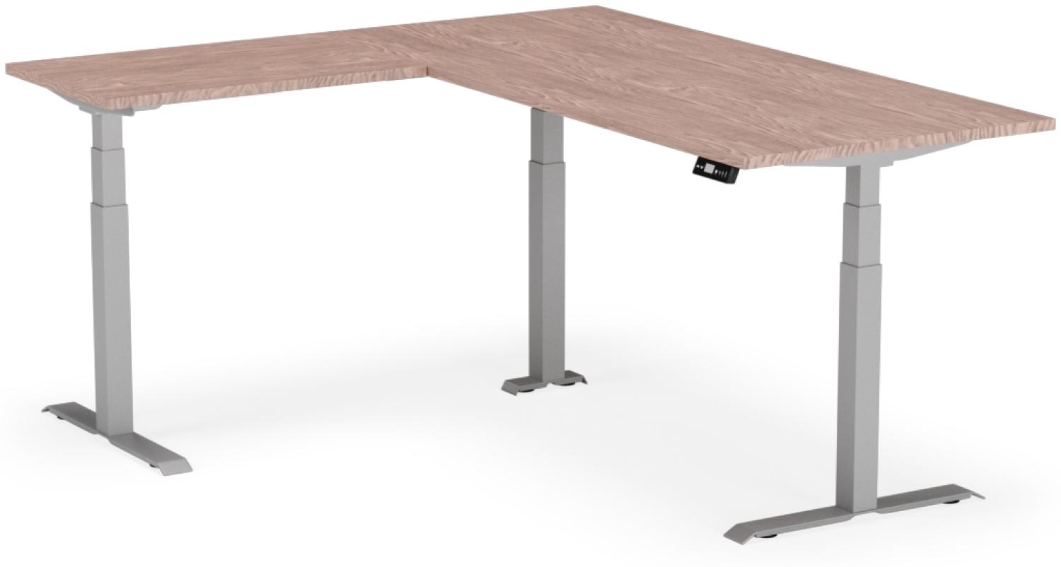 elektrisch höhenverstellbarer Schreibtisch L-SHAPE 200 x 170 x 60 - 90 cm - Gestell Grau, Platte Walnuss Bild 1