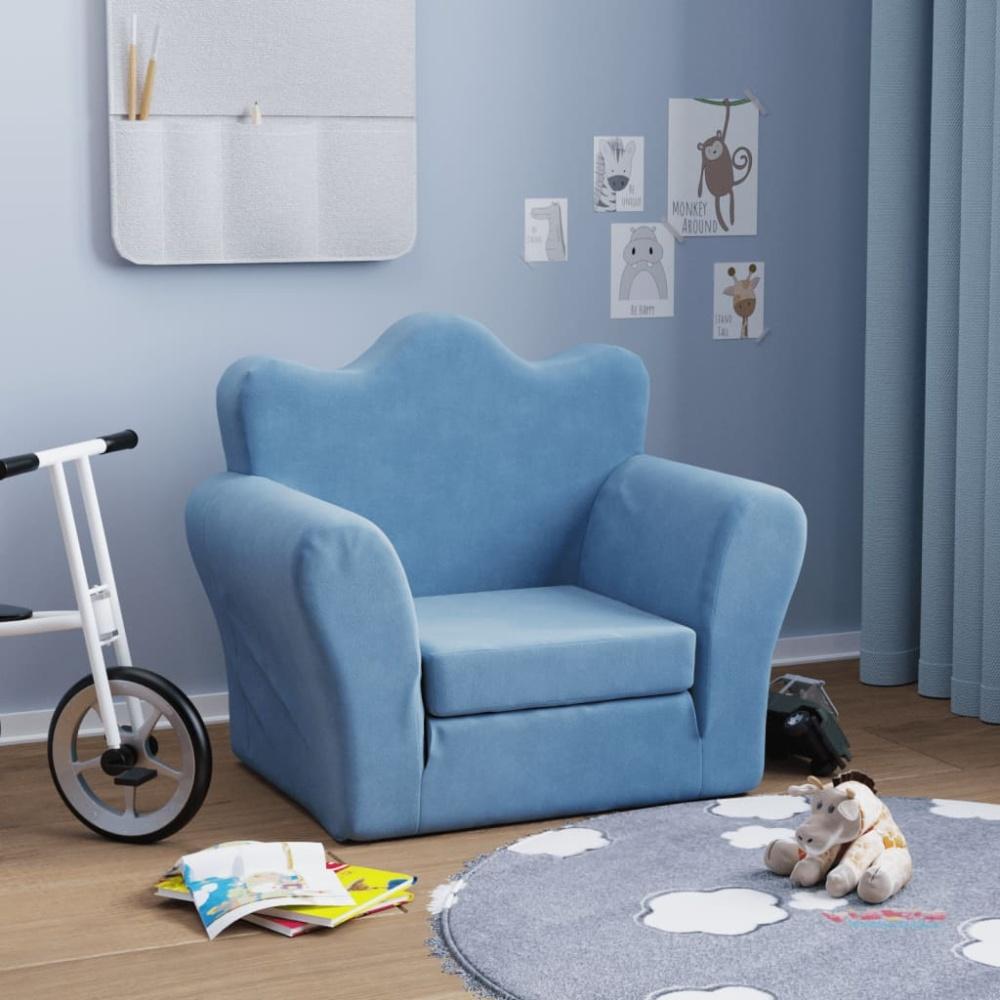 vidaXL Schlafsofa für Kinder Blau Weich Plüsch Bild 1