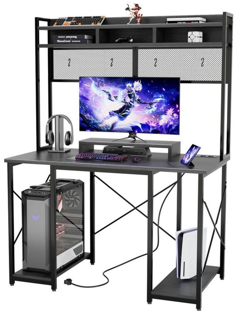 HOMALL Schreibtisch Gamingtisch, Computertisch mit LEDs und Haken, Steckdosen (DIY-Gitter verfügbar,PC Tisch,Gamer Tisch,115cm,Gaming Tisch) Bild 1