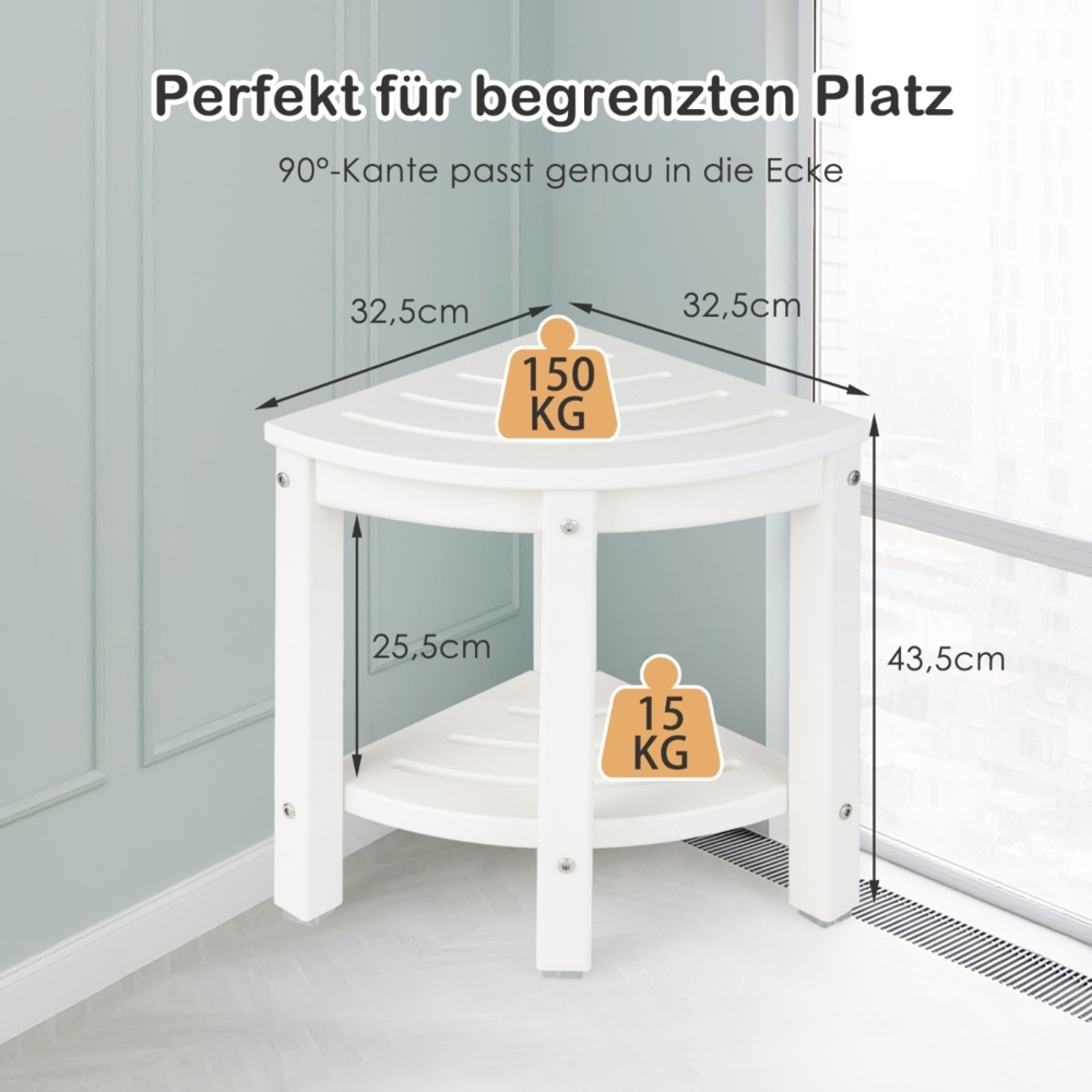 Duschbank mit Ablage Sitzbank Eck-Duschhocker 32,5 x 32,5 x 43,5 cm Weiß Bild 1