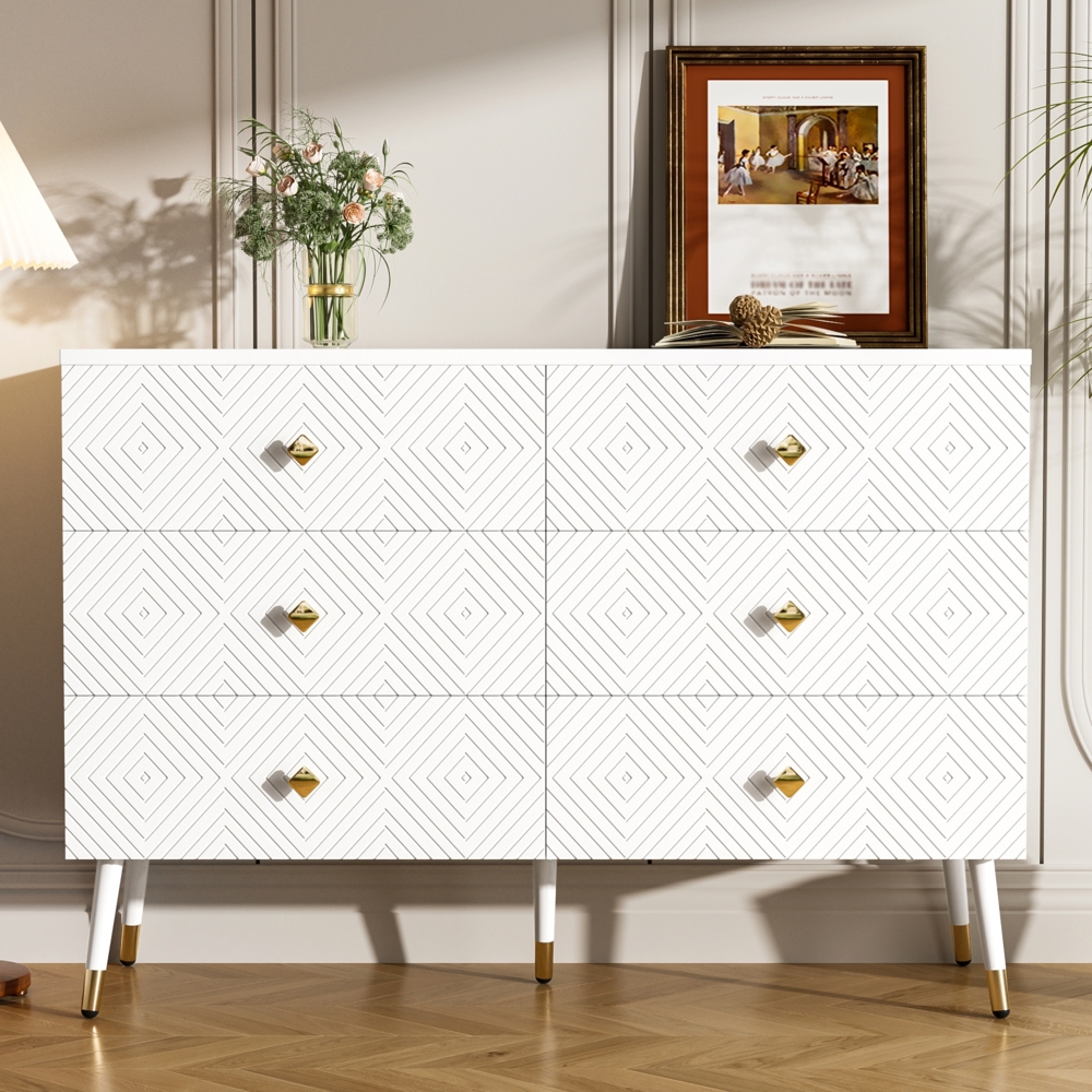 Merax 120cm Sideboard, Moderner 6-Schubladen-Kommode– Perfekt für Schlafzimmer & Wohnzimmer, Weiß Bild 1