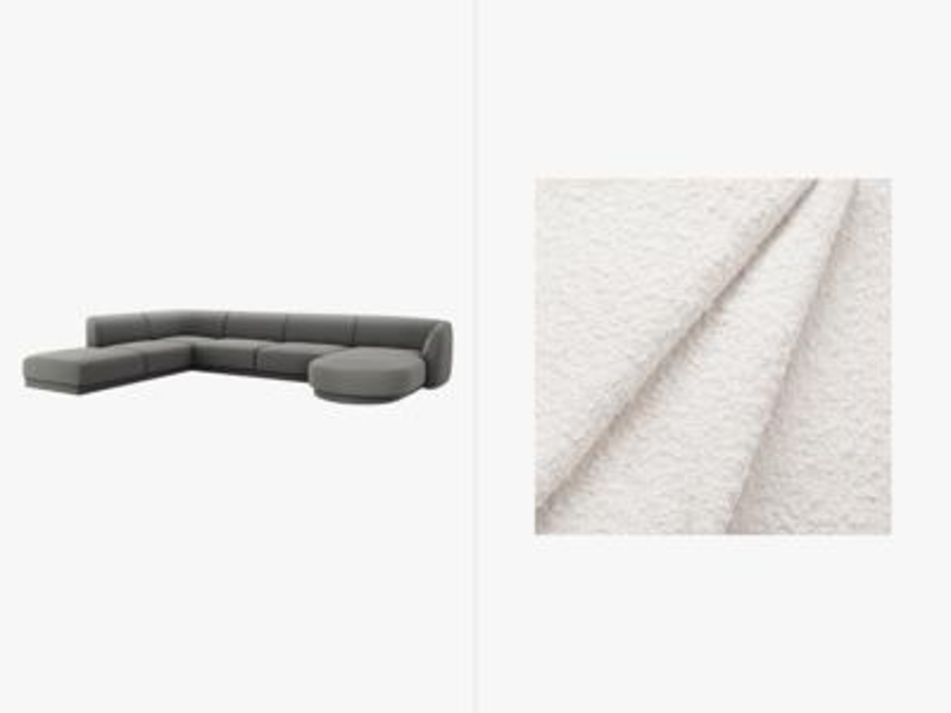 Micadoni Panorama-Ecksofa Miley 6-Sitzer Links Boucle Weiß Kunststoff schwarz Bild 1