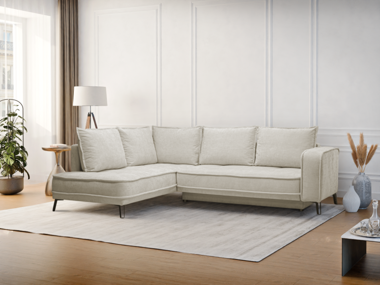 Vente-unique - Ecksofa mit Schlaffunktion - Ecke links - Stoff - Beige - BALCORIA von Maison Céphy Bild 1