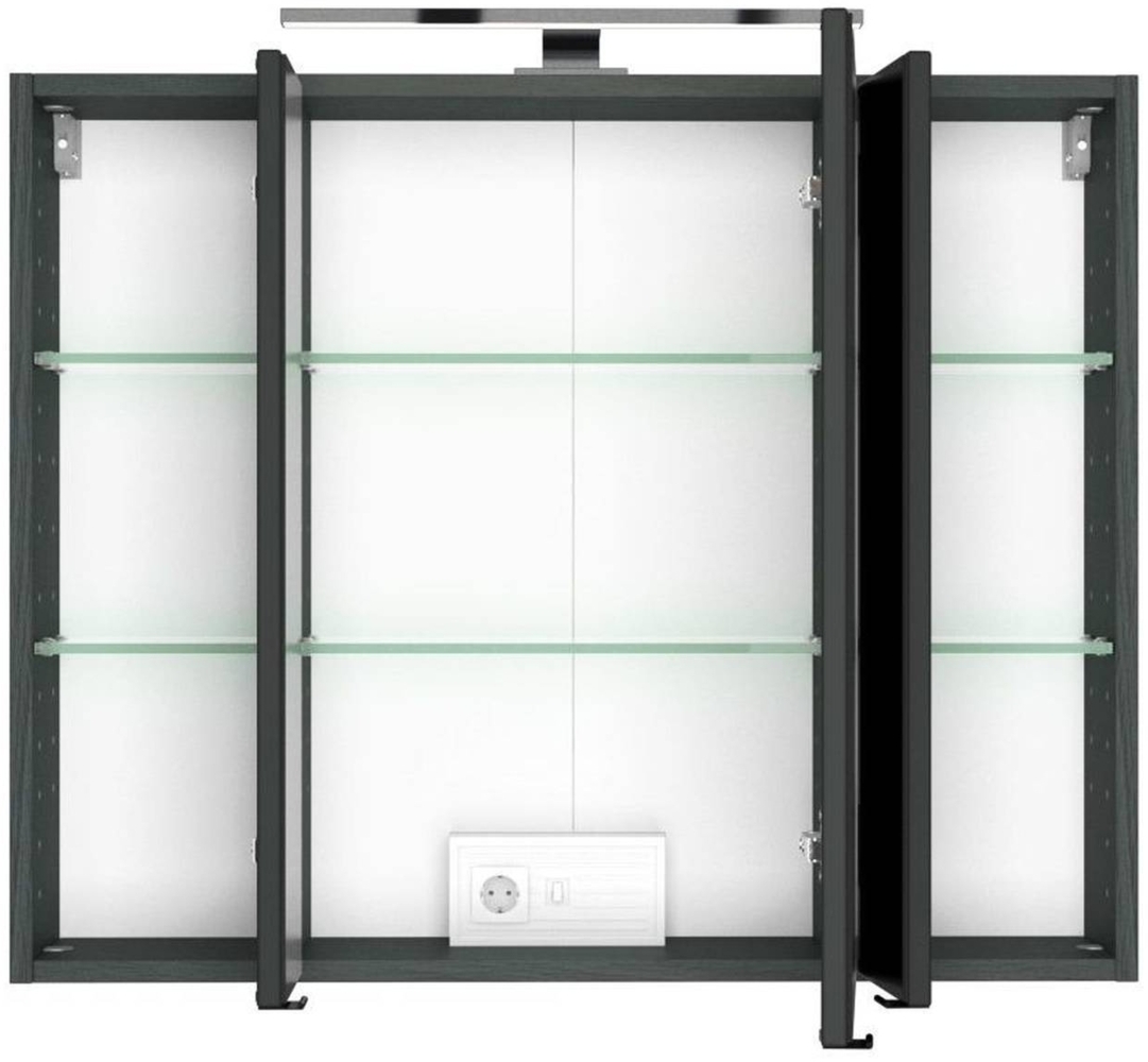 Badmöbel Programm 4-tlg. LAURIA-03 in Graphitgrau mit Wotaneiche Nb, inkl. Glasbecken und LED-Beleuchtung, BxHxT: ca. 200x200x49 cm Bild 1