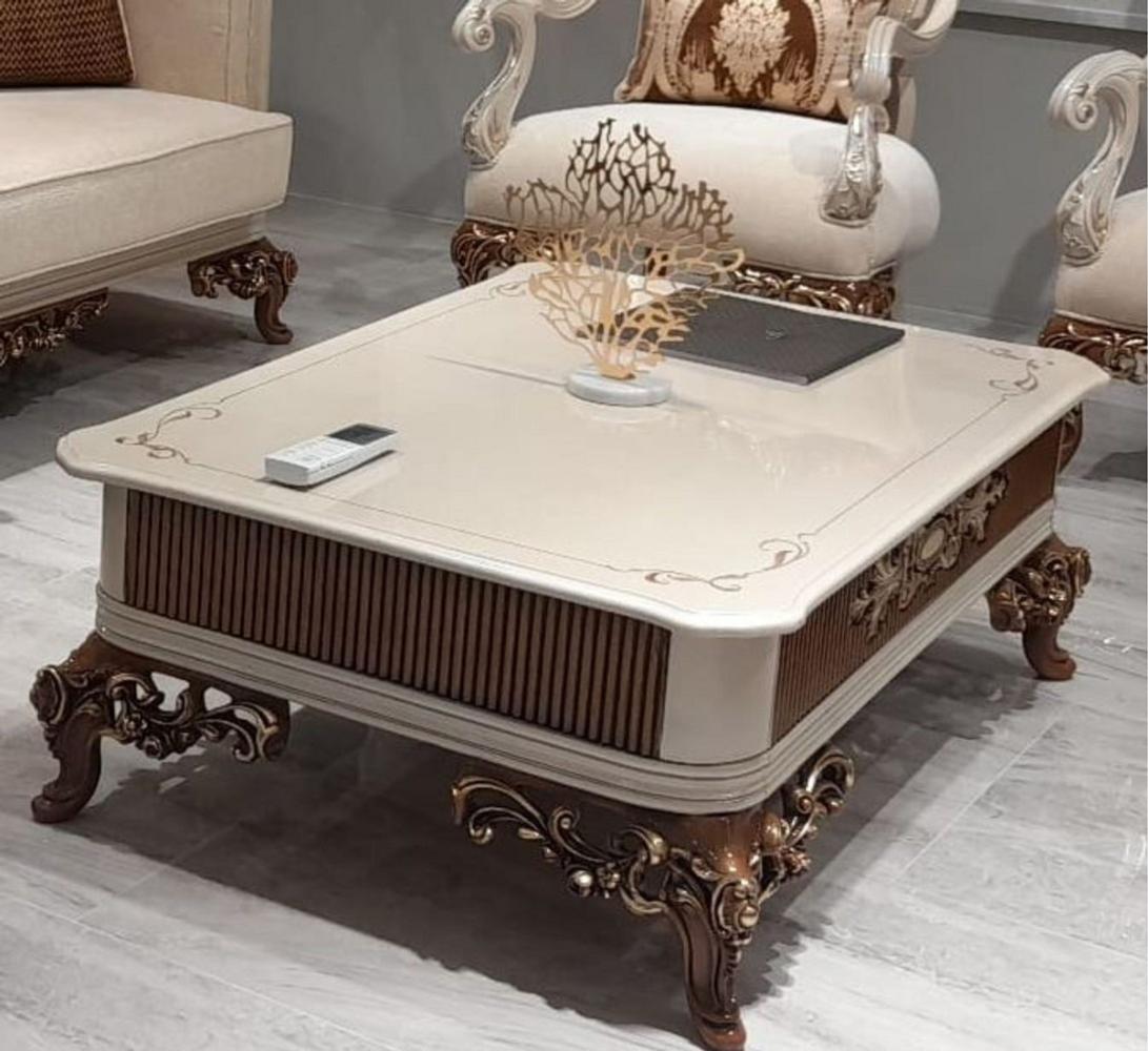 Casa Padrino Luxus Barock Couchtisch Beige / Grau / Braun / Gold - Prunkvoller Massivholz Wohnzimmertisch im Barockstil - Barock Wohnzimmer Möbel - Edel & Prunkvoll Bild 1