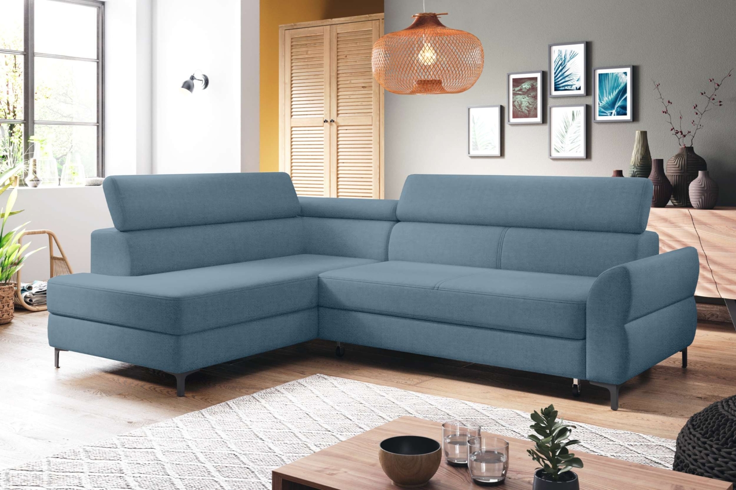 99rooms Parker Ecksofa Strukturstoff CHESTER Blau Links ohne Schlaffunktion Bild 1
