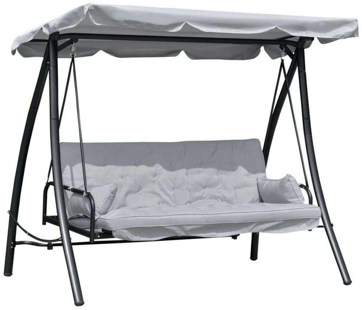 Outsunny Hollywoodschaukel Schaukelbank mit Dach, 3-Sitzer, Bettfunktion, Schaukelstuhl, 1 tlg, Gartenschaukel, für Garten, Balkon, Grau Bild 1