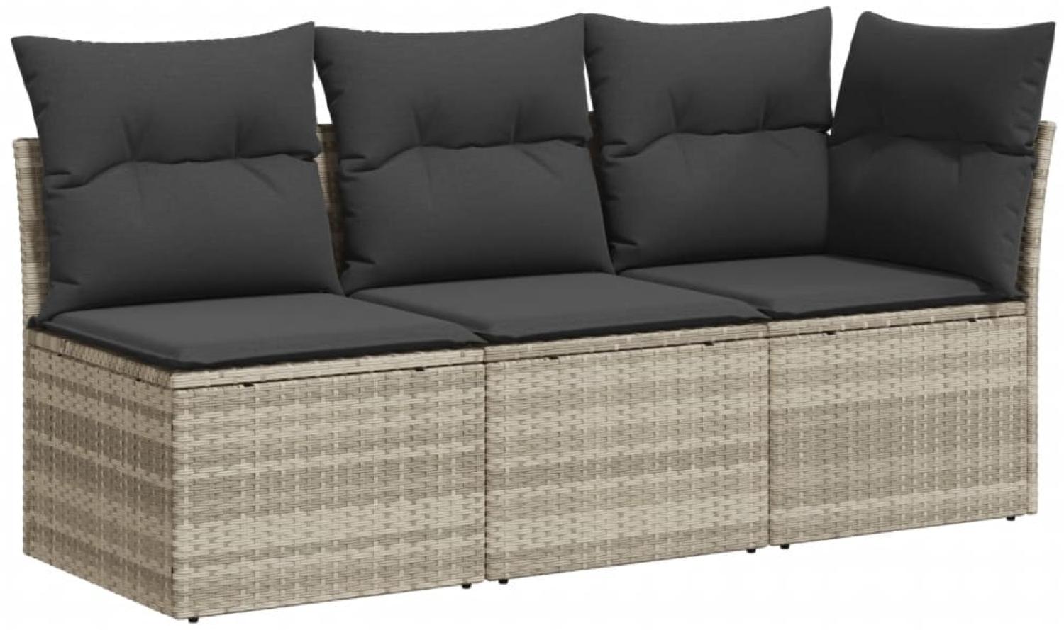 vidaXL Gartensofa mit Kissen 3-Sitzer Hellgrau Poly Rattan 366193 Bild 1