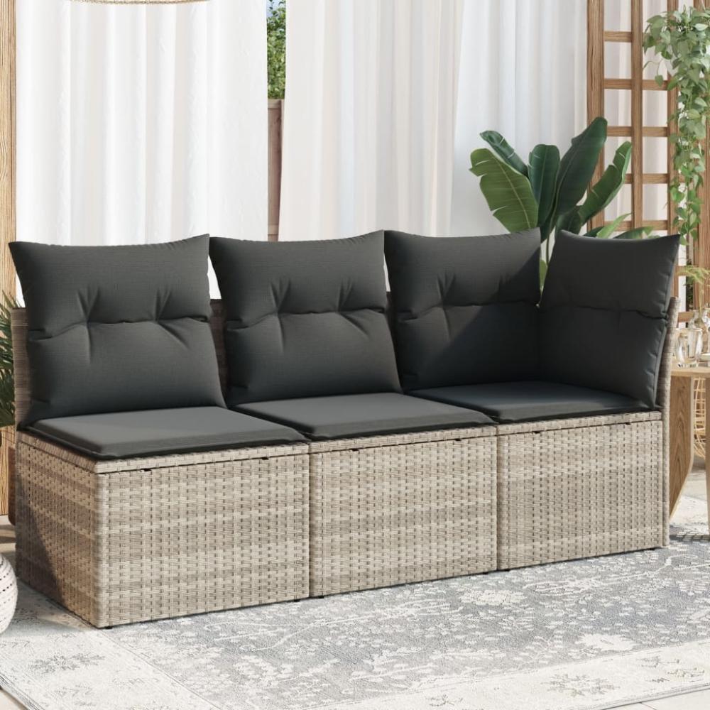 vidaXL Gartensofa mit Kissen 3-Sitzer Hellgrau Poly Rattan 366193 Bild 1