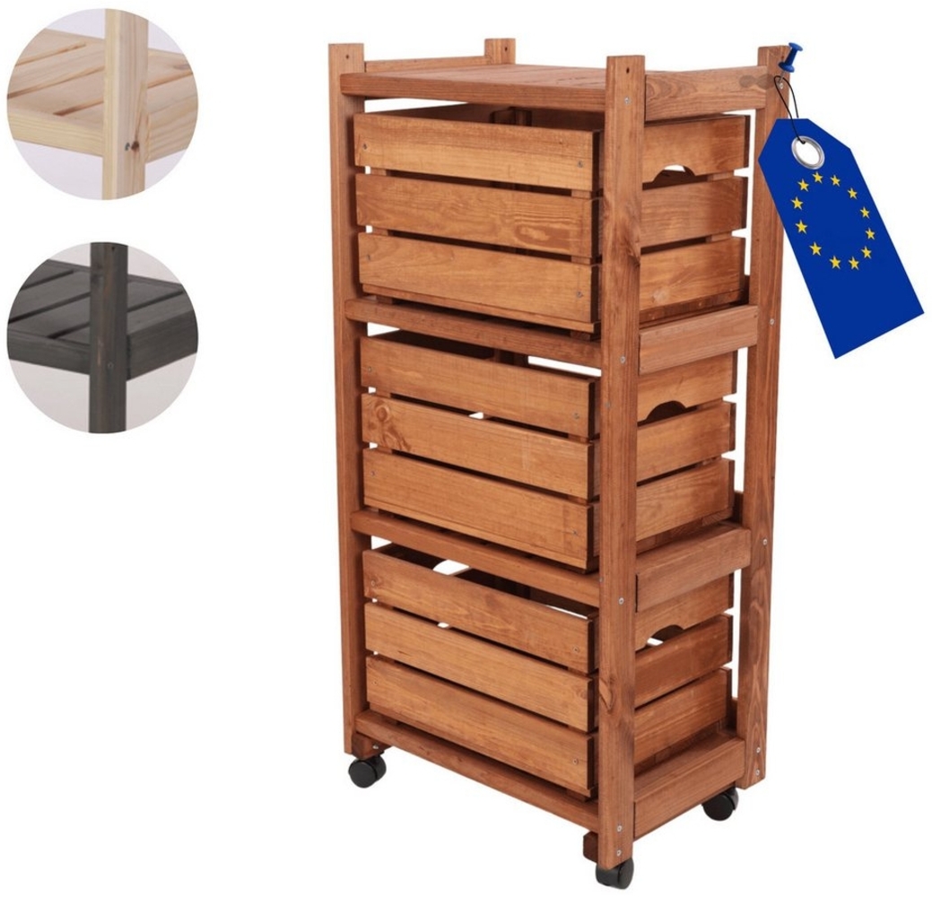 Modo24 Rollwagen RLSK Kistenständer Kistenregal, Regal für und mit Kisten, Rollenregal,, Küchenregal Rollwagen 4 Ebenen, Regal mit Rollen, 3 Farben, FSC Holz Bild 1