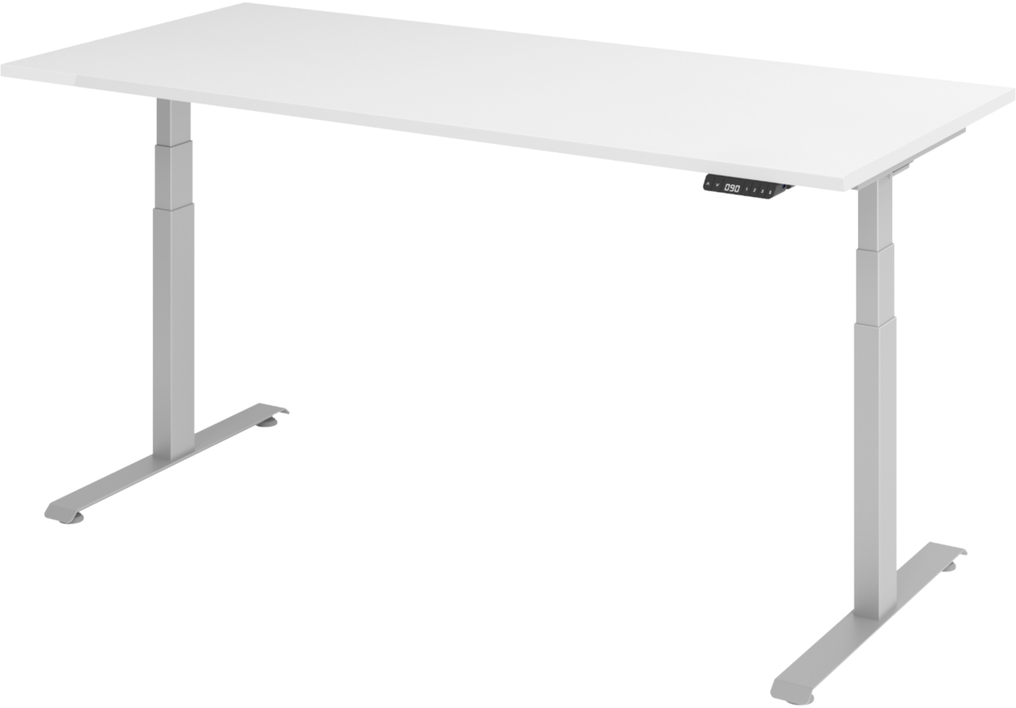 bümö höhenverstellbarer Schreibtisch 180x80 cm in weiß, Gestell silber - Höhenverstellbar Elektrisch Stehpult mit 3-fach Speicher, Computertisch, Ergonomischer Steh-Sitz Tisch, Bürotisch, LXK65-19-W-S Bild 1