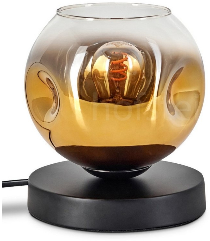 hofstein Tischleuchte Tischlampe aus Metall/Glas in Schwarz/Gold/Klar, ohne Leuchtmittel, mit Glasschrim(15cm), Schalter am Kabel, 1 x E27, ohne Leuchtmittel Bild 1