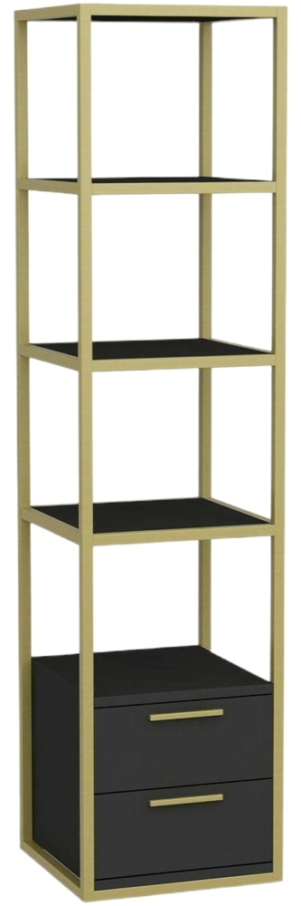 Dmora Bücherregal Arsim, Büroregal, Mobiler Buchhalter, Bücherbrett, 39x39h169 cm, Gold und Anthrazit Bild 1