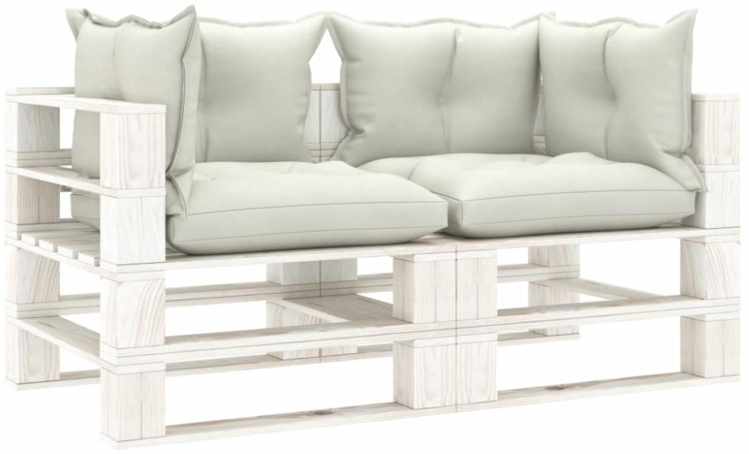 vidaXL Garten-Palettensofa 2-Sitzer mit Kissen in Beige Holz 3052424 Bild 1