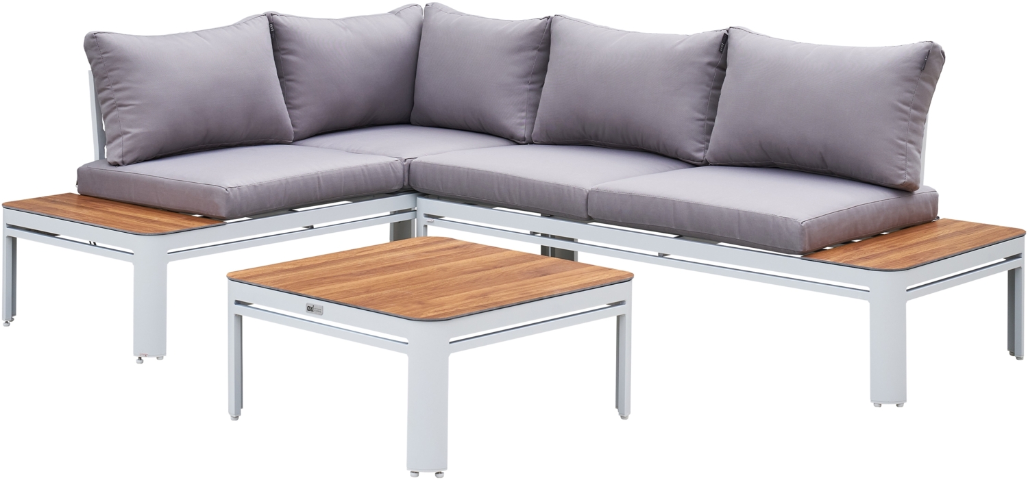 AXI Eos Lounge Set mit eingebauter Gartenliege Garten Loungeset aus Aluminium & PSPC in Weiß & Holz Look | Braun, Grau, Weiß | Metall | 71 cm Bild 1