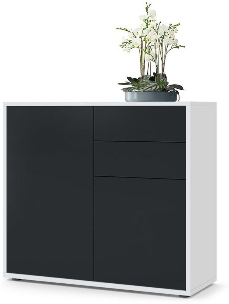 Vladon Sideboard Ben, Kommode mit 2 Türen und 2 Schubladen, Weiß matt/Schwarz matt (79 x 74 x 36 cm) Bild 1