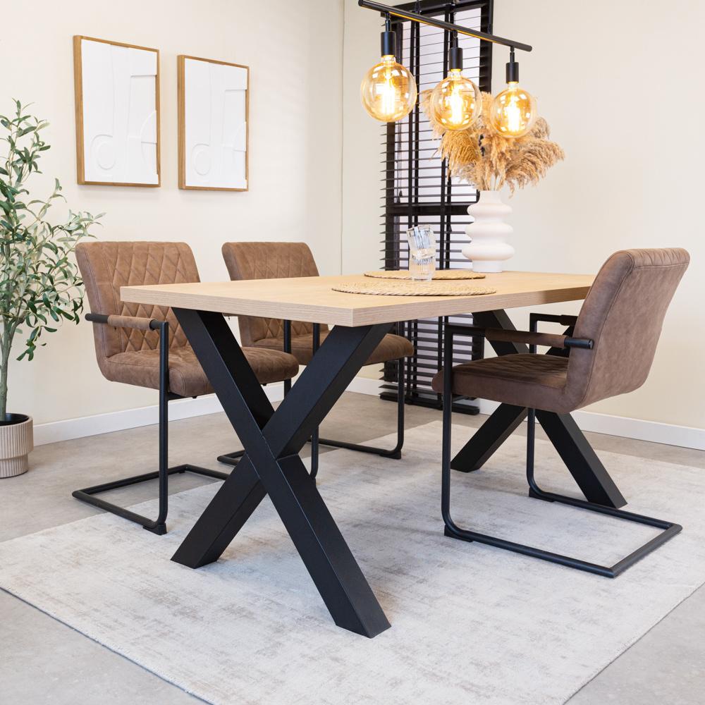 Lenzo Esstisch 150x80 Eiche X-Rahmen schwarz Bild 1