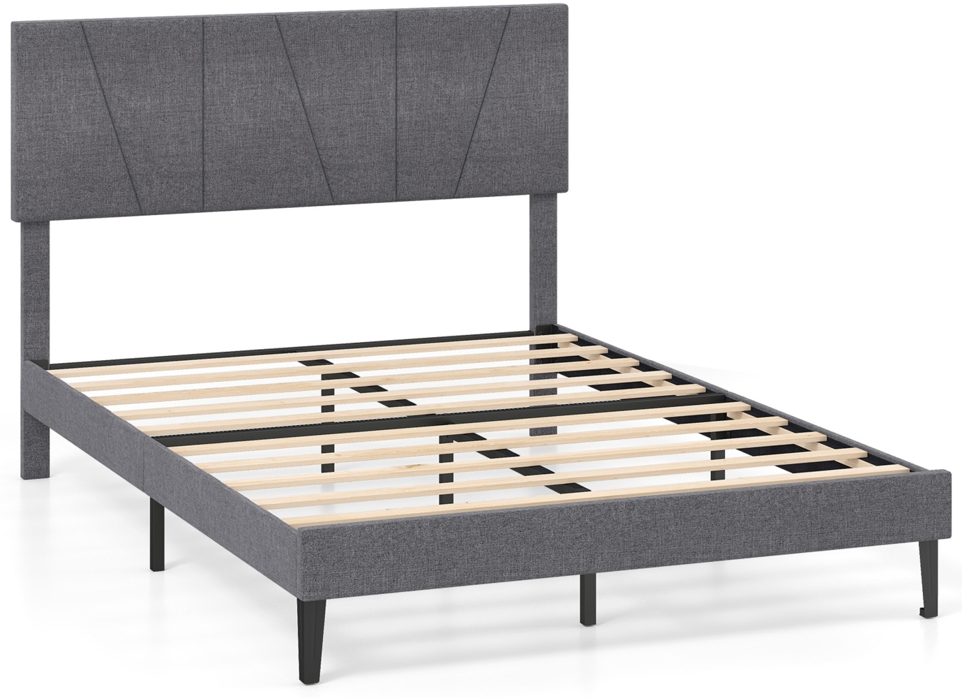 140 x 200 cm Doppelbettgestell mit Höhenverstellbarem Geometrischem Kopfteil Bettrahmen Dunkelgrau Bild 1