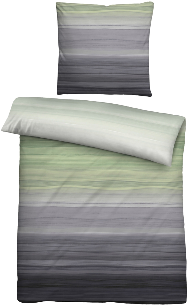 biberna Satin Bettwäsche 0614610 STREIFEN, pistaziengrün, 1x 155x220 cm + 1x 80x80 cm Bild 1