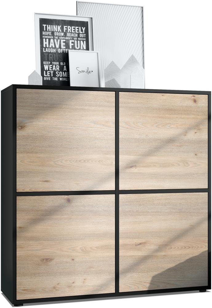 Highboard Cuba V2 Schrank 104 x 105,5 x 35,5 cm Sideboard mit 8 Fächern, Korpus in Schwarz matt / Fronten in Eiche Nordic Bild 1