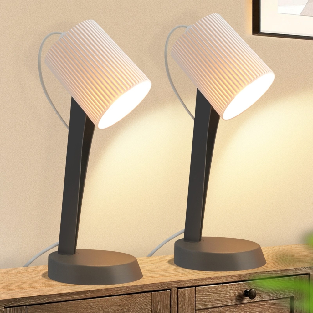 ZMH Nachttischlampe Wohnzimmer Tischlampe mit Kabel - Tischleuchte 2er Set Kleine E14 Lampe Dunkelgrau Tischlampen Moderne Landhausstil für Esstisch Schlafzimmer - Ohne Leuchtmittel Bild 1