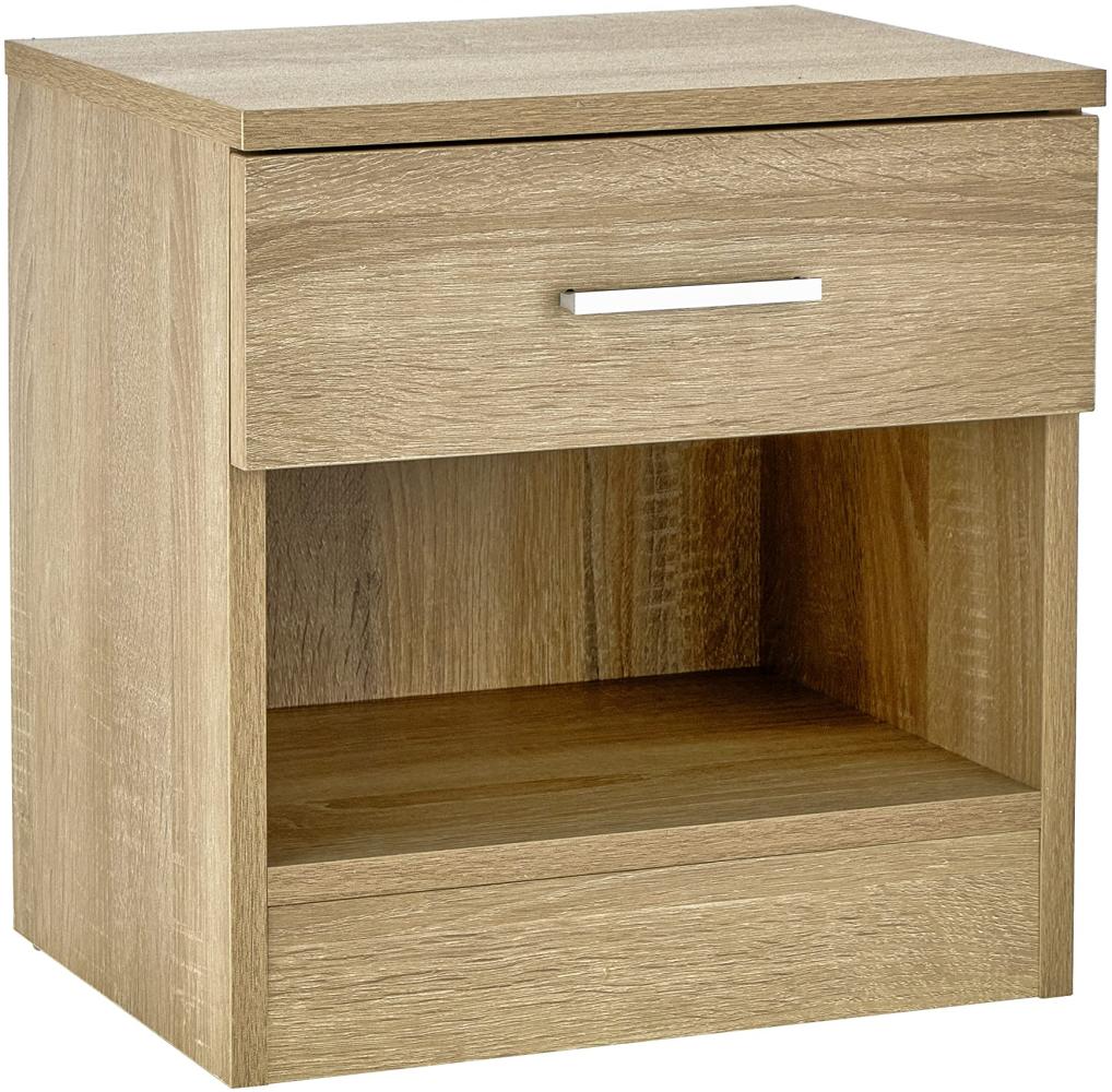 Baroni Home Nachttisch mit Schublade und Fach aus Melamin, Mehrzweckschrank für Schlafzimmer, Couchtisch für Wohnzimmer, Eiche 37x30x39 cm Bild 1