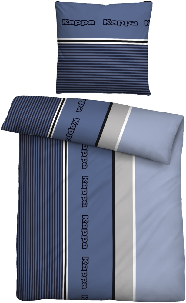 Kappa Linon Bettwäsche 0401503 LÄNGSBALKEN, blau, 1x 135x200 cm + 1x 80x80 cm Bild 1