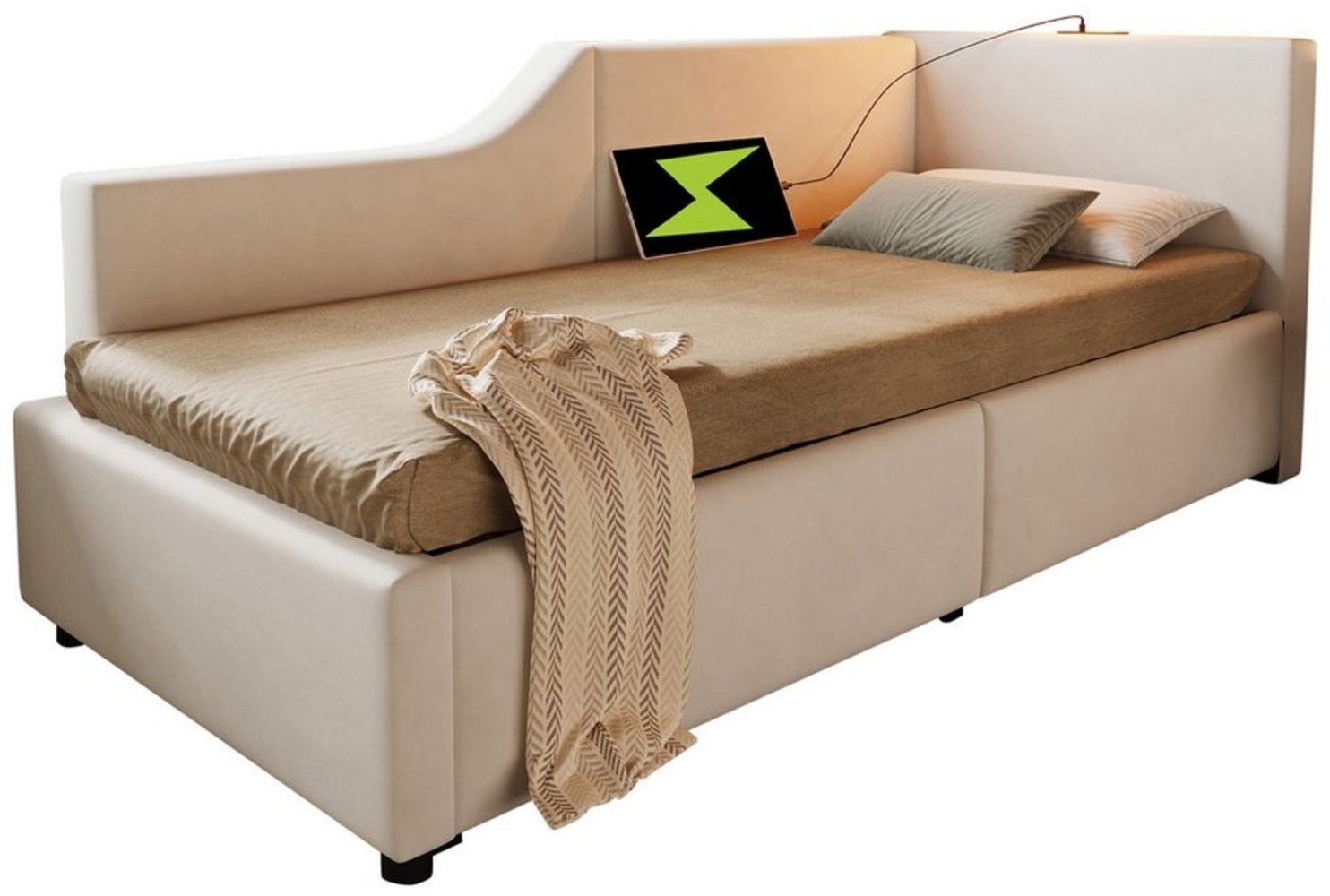 HAUSS SPLOE Schlafsofa 90x200cm mit hydraulischem Stauraum, Leselicht, Ladefunktion, Beige Bild 1