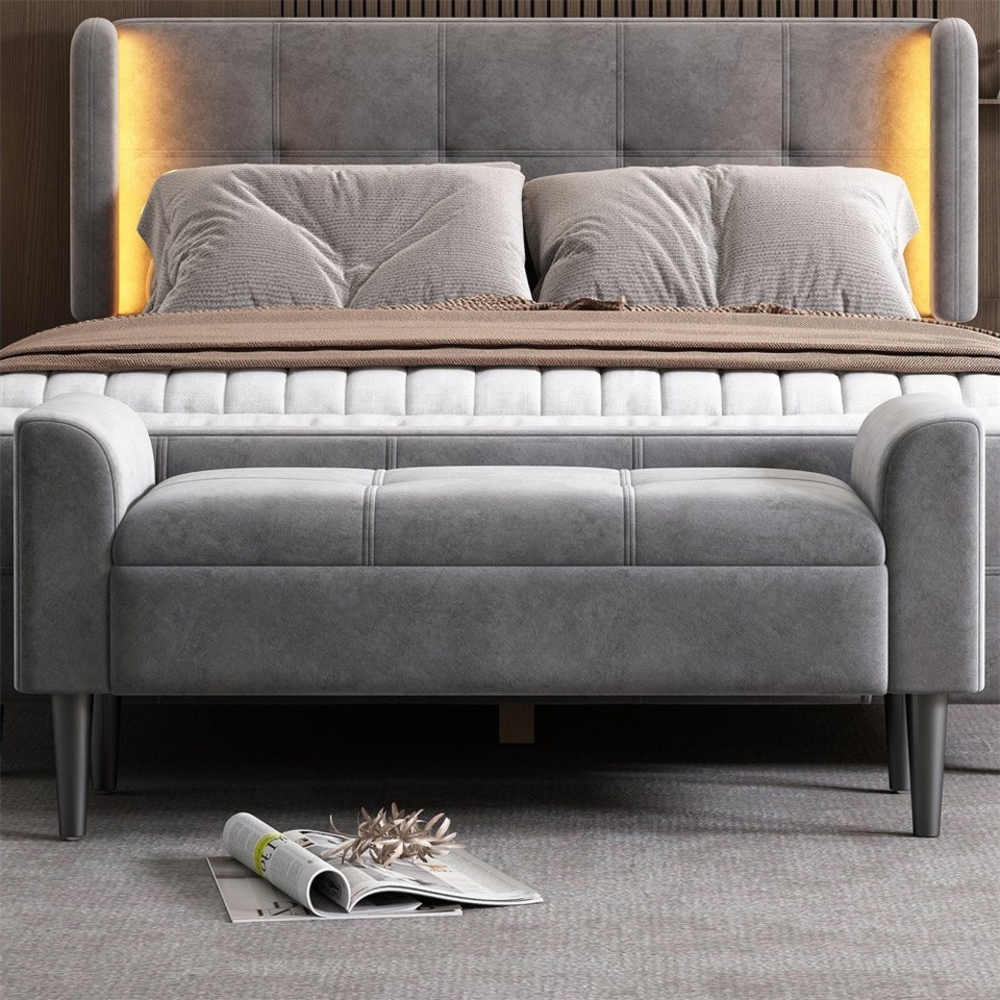 XDeer Bettbank Polsterbänke mit Armlehne, Bettbänke, Betthocker, , Bänke für das Schlafzimmer, Klavierbänke Bild 1