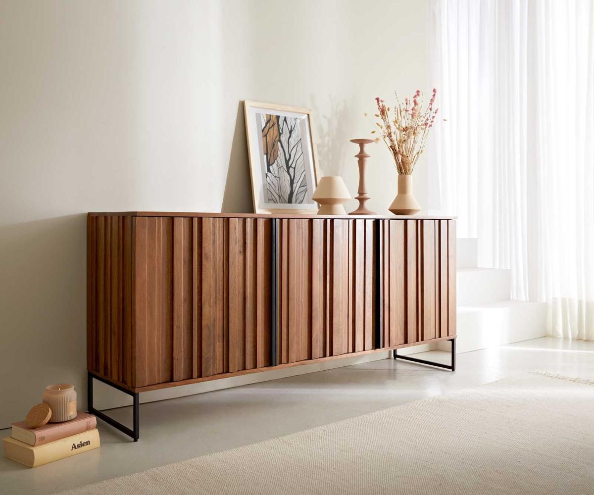 Sideboard Sivela 165 cm Mango Braun Metall Schwarz 3 Türen Bild 1