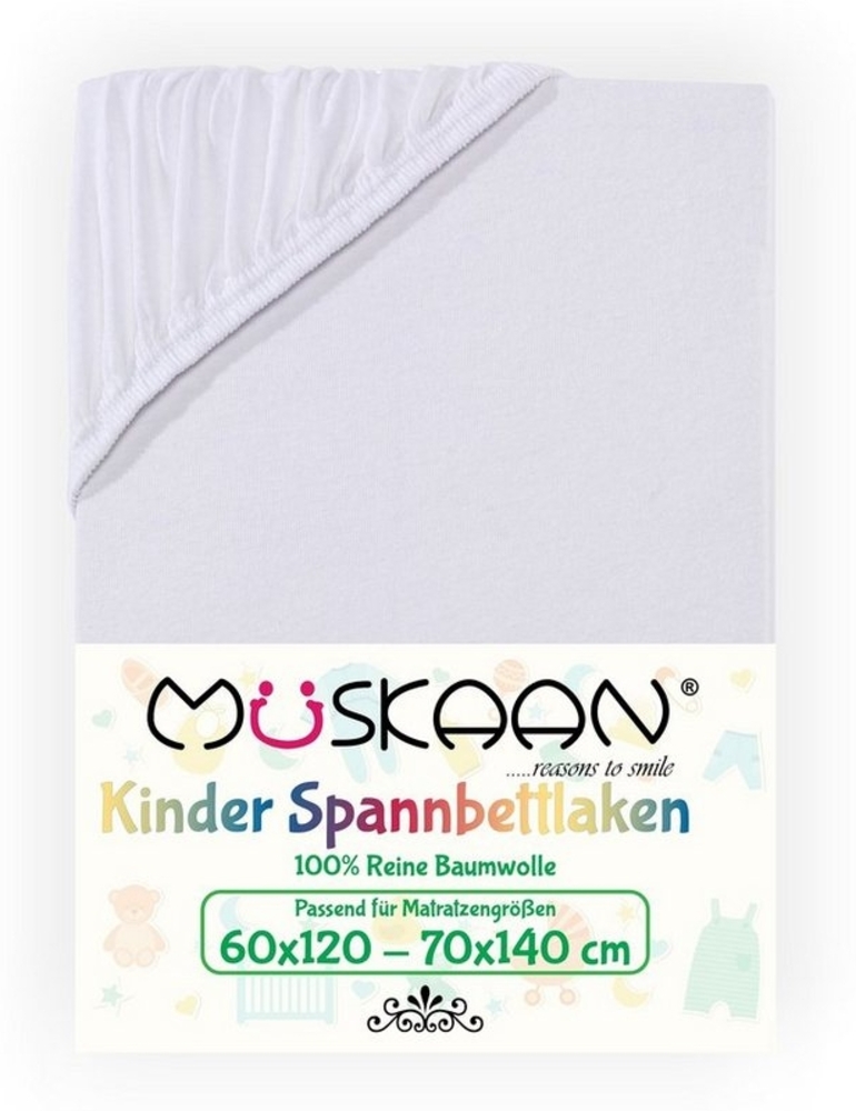 Müskaan Spannbettlaken Kinder Spannbetttuch 60x120 - 70x140 cm Bettlaken Tuch 100% Baumwolle, Jersey, Gummizug: Rundumgummizug, Matratzen Bezug bis 12cm Matratzenhöhe Bild 1