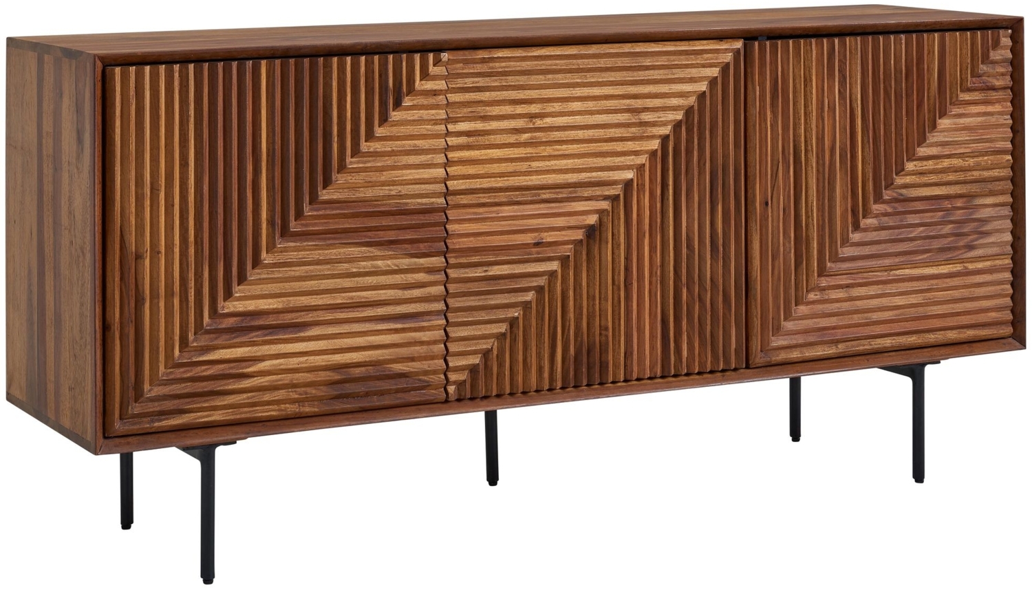 Sideboard 148 x 72 x 40 cm Sheesham Massivholz / Metall Anrichte, Kommode mit drei Türen, Kommodenschrank Holz Modern, Standschrank Wohnzimmer Bild 1