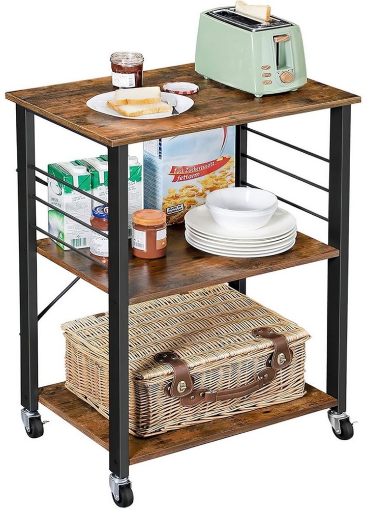 Refined Living Standregal Küchenregal mit 3 Ebenen mit 6 Haken 40 x 60 x 89 cm Mikrowellen-Regal, 3-Stufig Servierwagen Beistellwagen Küchenwagen Leicht zu bewegen 1-tlg, für Mini-Backofen Toaster Metallrahmen Büro Arbeitszimmer Bild 1