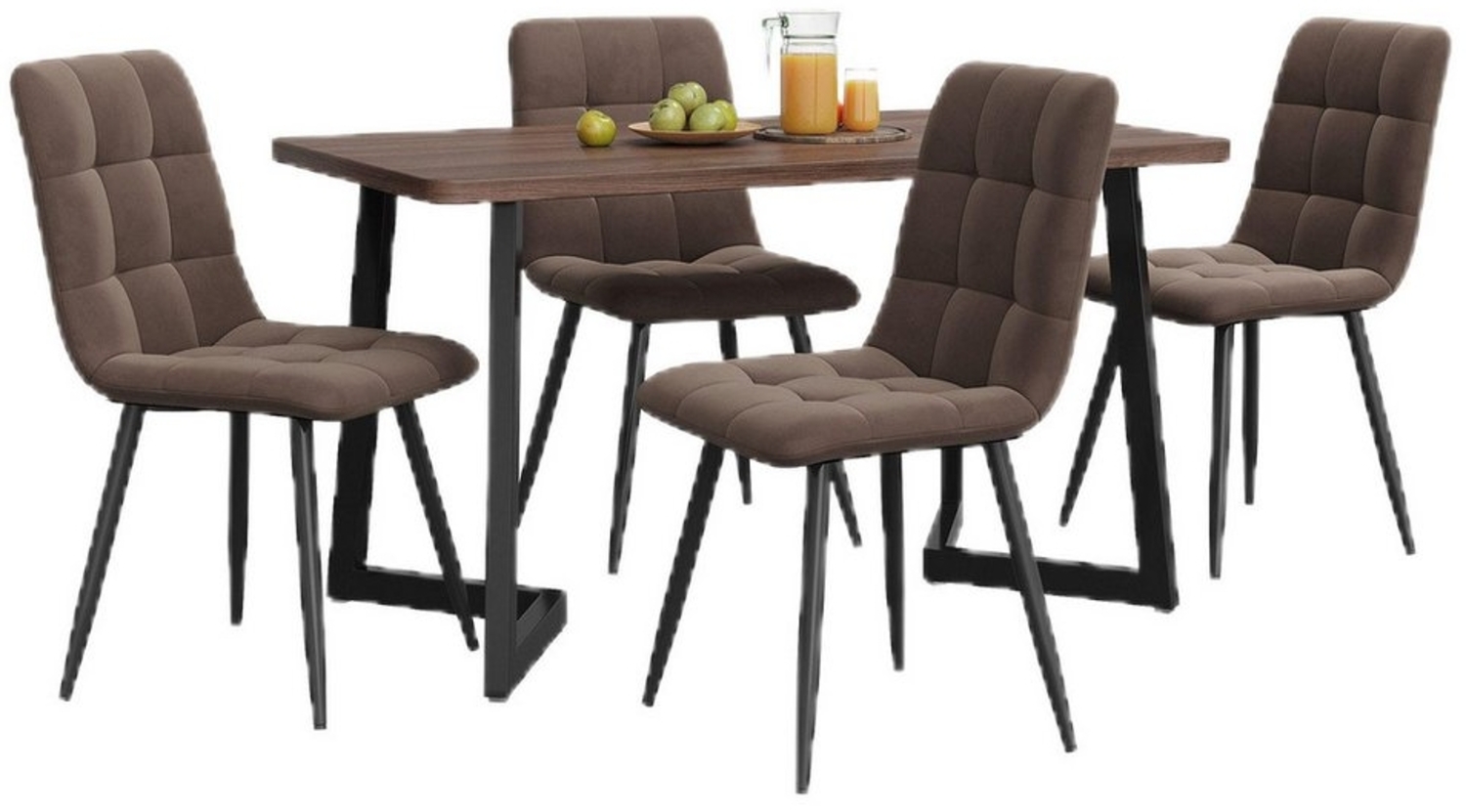 TavilaEcon Essgruppe Esstisch mit 4 Stühlen Set, Moderner Küchentisch Set, (5-tlg), Holzmaserung Küchentisch mit Schwarz Metallbeinen Bild 1