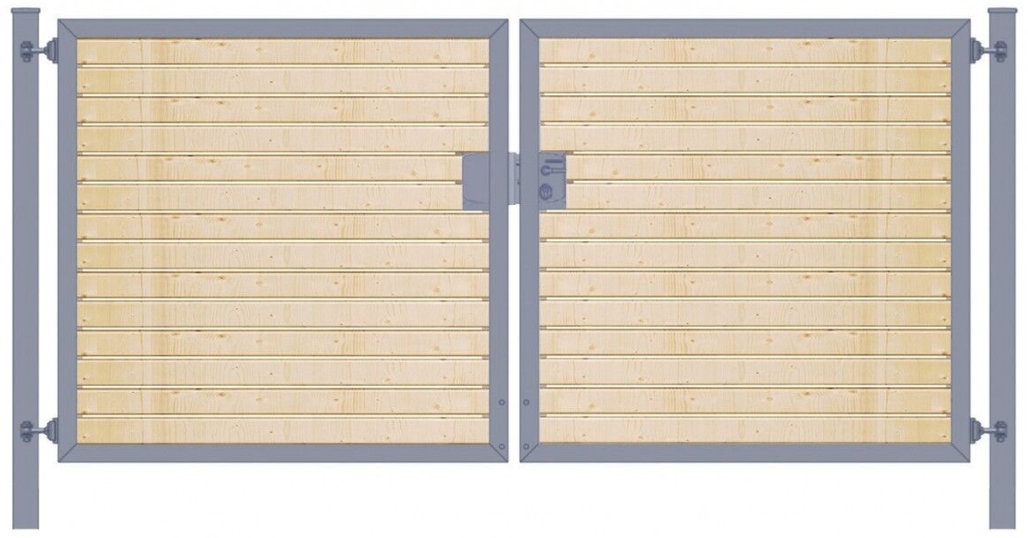 Elektrisches Einfahrtstor Premium-Line (2-flügelig) mit Holzfüllung waagerecht symmetrisch anthrazit B: 500 cm H: 140 cm Bild 1
