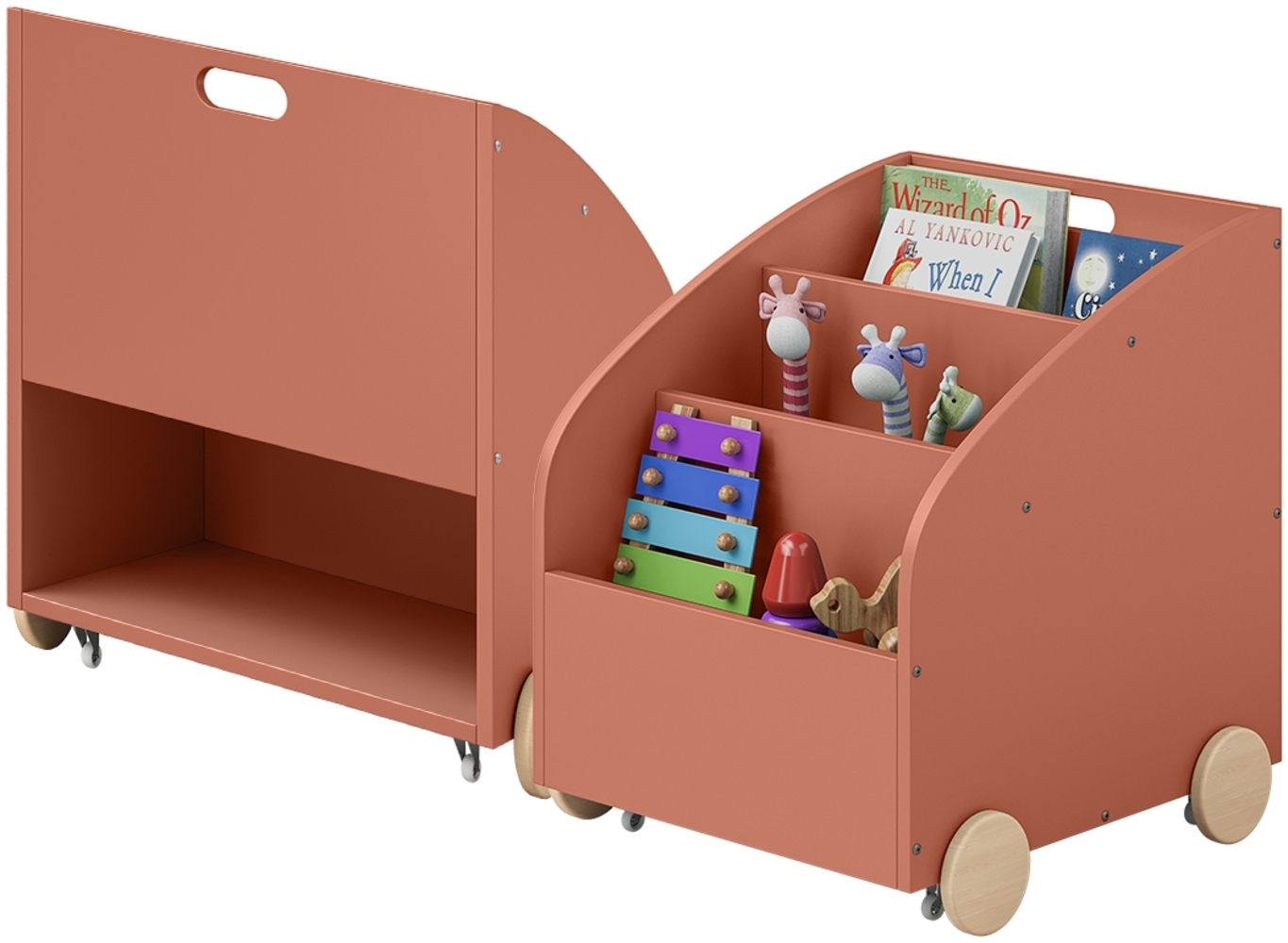 Bellabino 'Towy' Kinderbücherregal, terrakotta, 43x40x43 cm, Holz, Spielzeugregal mit 3 Ablagefächern und Geheimfach Bild 1